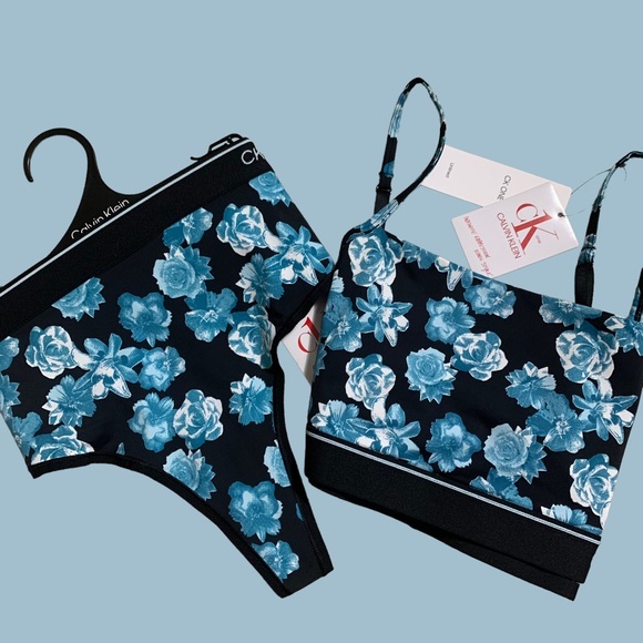 Calvin Klein Other - Calvin Klein Wire-free Microfiber Floral Print Bralette/Bikini Set - Size Large